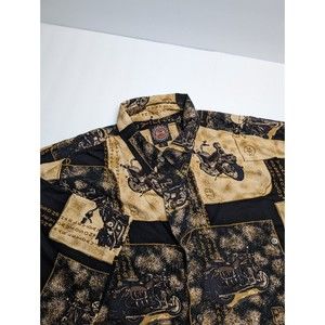 Harley Davidson x Tori Richard All Over Print Black Button Up Shirt Large Vntg